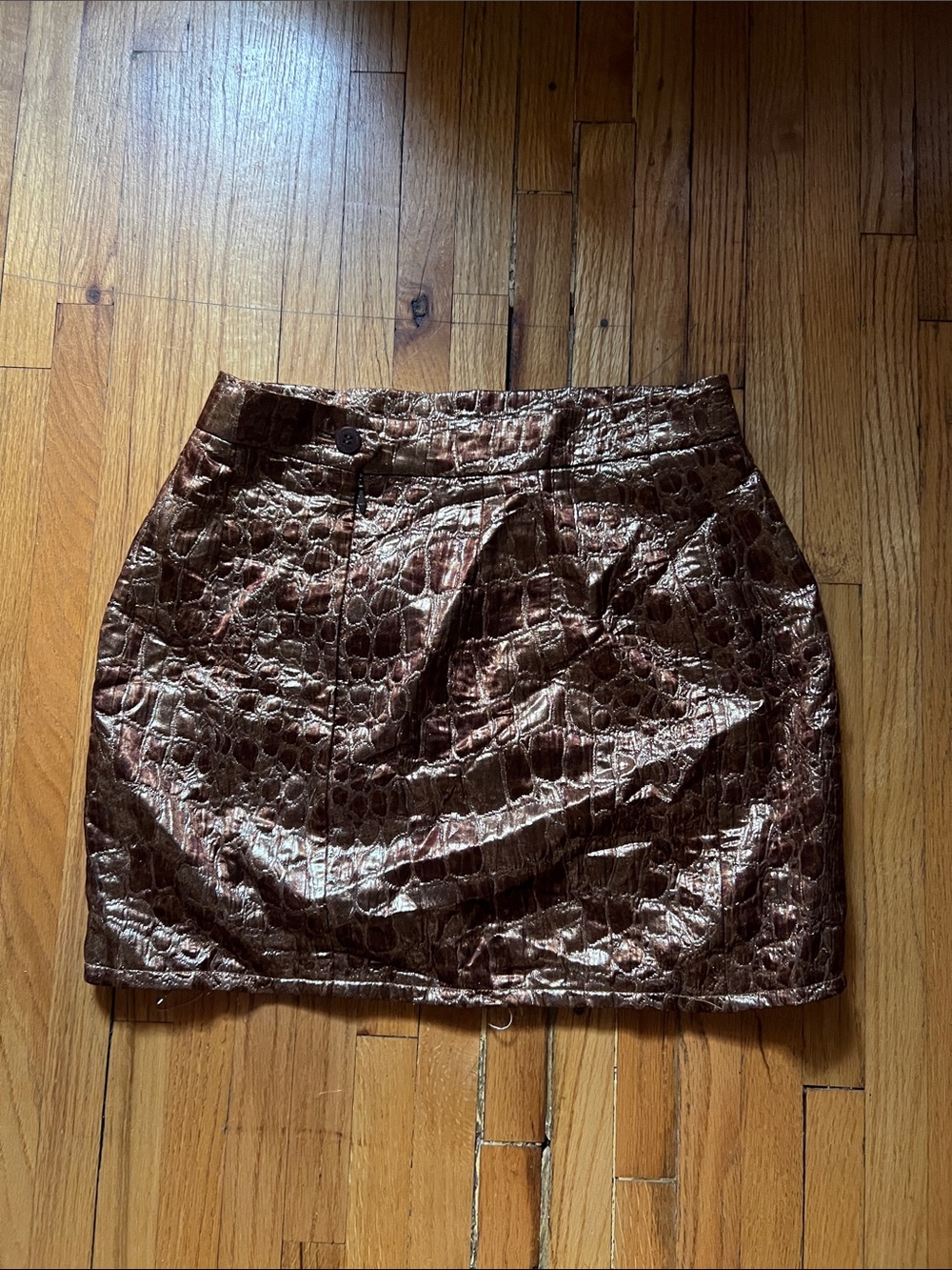 Louis Feraud Metallic Croc-Embossed Mini Skirt - Bronze Womens Size 8